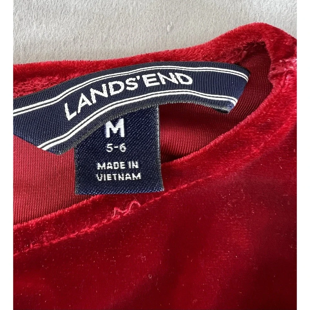 Lands' End Girl Children Place, Size M 5-6 Red Velvet‎ Velour Dress